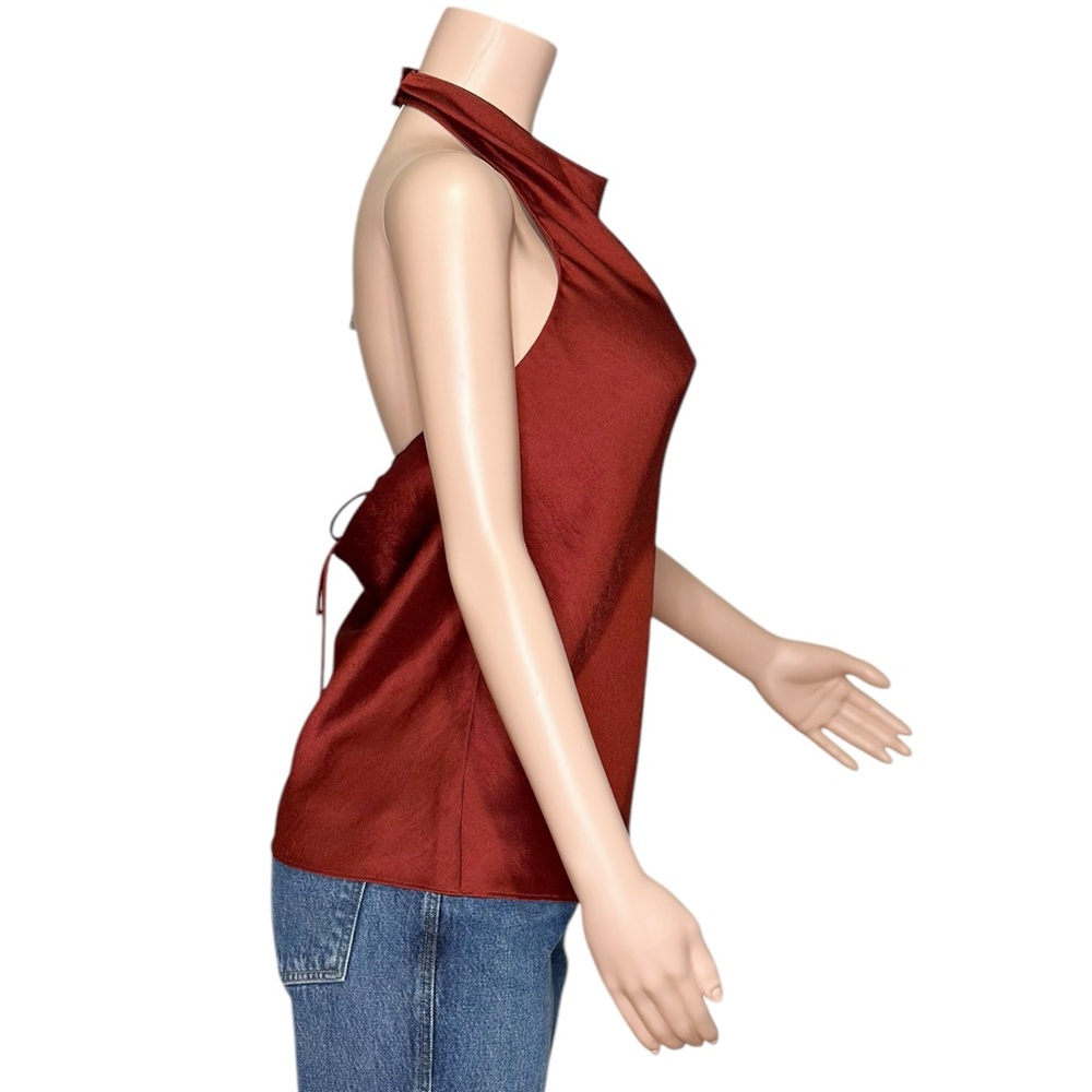 VINCE. Draped Satin Halter Blouse, Red, Medium - Picture 11 of 13